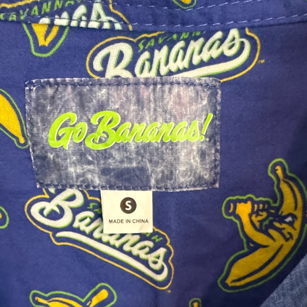 Savannah Bananas Banana Print Button Up Shirt Size Small Blue Novelty - Picture 3 of 4